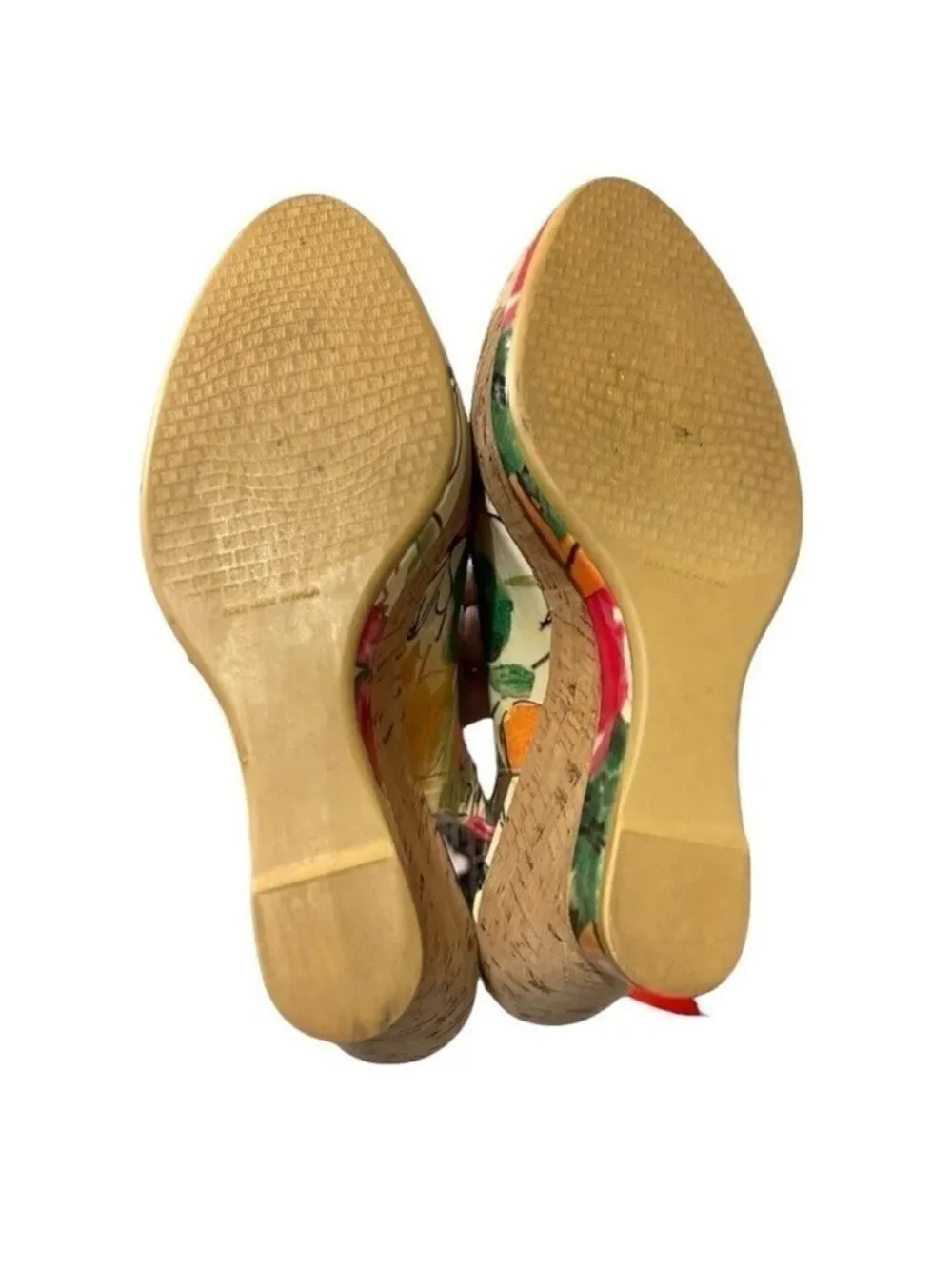 Stuart Weitzman Colorful Floral Peep Toe Wedges Cork Platform Slingback VGC 8.5
